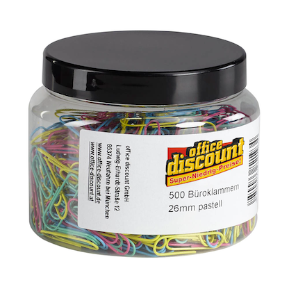 Artikelbild für office discount Büroklammern farbsortiert lackiert, 500 St., Artikelnummer 335911