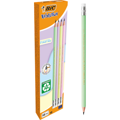 Artikelbild 12 für BIC EVOLUTION PASTEL Bleistifte HB rosa, lila, grün, gelb mit Radierer, 10 St., Artikelnummer 385148
