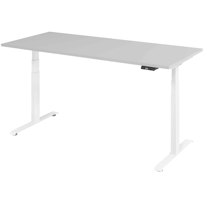 Artikelbild für BaseLite elektrisch höhenverstellbarer Schreibtisch lichtgrau rechteckig, T-Fuß-Gestell weiß 180,0 x 80,0 cm, Artikelnummer 271089