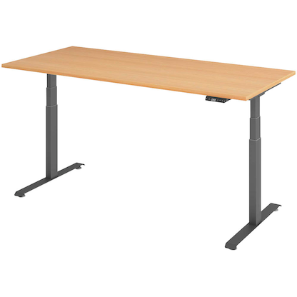 Artikelbild für BaseLite elektrisch höhenverstellbarer Schreibtisch buche rechteckig, T-Fuß-Gestell grau 180,0 x 80,0 cm, Artikelnummer 270888