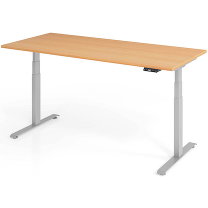 Artikelbild für BaseLite elektrisch höhenverstellbarer Schreibtisch buche rechteckig, T-Fuß-Gestell silber 180,0 x 80,0 cm, Artikelnummer 270928
