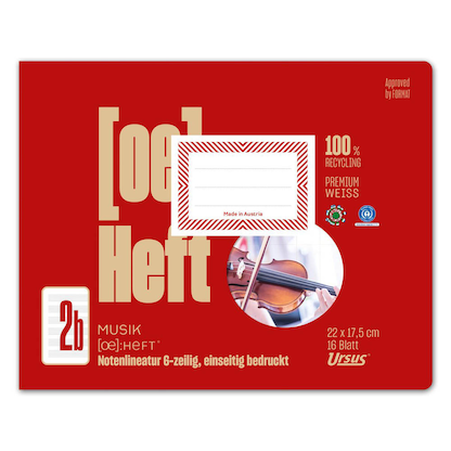 Artikelbild 1 für Ursus Notenheft 6-zeilig Lineatur 2b Notenlineatur DIN A5 quer ohne Rand, 16 Blatt, Artikelnummer 882904