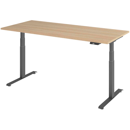 Artikelbild für BaseLite elektrisch höhenverstellbarer Schreibtisch eiche rechteckig, T-Fuß-Gestell grau 180,0 x 80,0 cm, Artikelnummer 270878