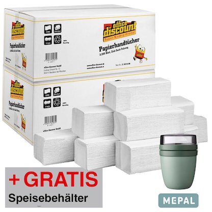 Artikelbild 4 für AKTION: office discount Papierhandtücher Zick-Zack-Falzung 2-lagig 2x 3.200 Tücher + GRATIS MEPAL Speisebehälter Ellipse nordic sage, Artikelnummer 604237