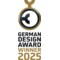 Deutscher Designpreis 2025, Gewinner-Logo mit abstraktem gold-schwarzem Kreis und Jahreszahl.