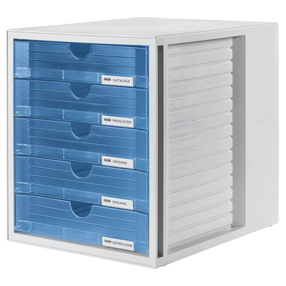 Artikelbild 24 für HAN Schubladenbox blau-transparent 1450-64, DIN A4 mit 5 Schubladen, Artikelnummer 748321