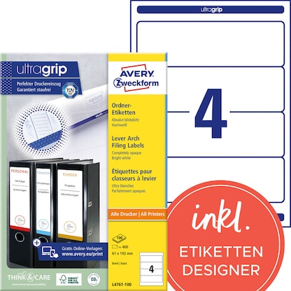 Artikelbild 10 für 400 AVERY Zweckform Ordneretiketten L4761-100 weiß, Artikelnummer 220095