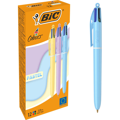 Artikelbild 2 für BIC 4-Farben-Kugelschreiber PASTEL pastellgelb, pastellrosa, pastellblau, Schreibfarbe: schwarz, blau, grün, rot, 1 St., Artikelnummer 385227