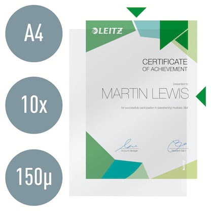 Artikelbild 3 für AKTION: 10 LEITZ Sichthüllen 4100 Premium DIN A4 glasklar glatt 0,15 mm mit Prämie nach Registrierung, Artikelnummer 386312