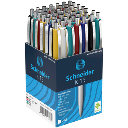 Artikelbild für AKTION: Schneider Kugelschreiber K15 farbsortiert, Schreibfarbe: blau, 50 St., Artikelnummer 518480