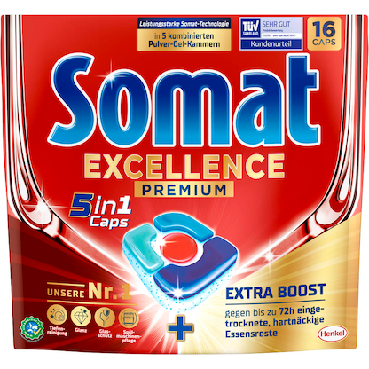 Artikelbild für Somat EXCELLENCE PREMIUM 5in1 Spülmaschinentabs 16 St., Artikelnummer 572838