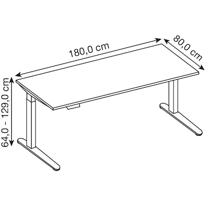 Artikelbild 2 für HAMMERBACHER XDKB19 elektrisch höhenverstellbarer Schreibtisch ahorn rechteckig, C-Fuß-Gestell silber 180,0 x 80,0 cm, Artikelnummer 838173