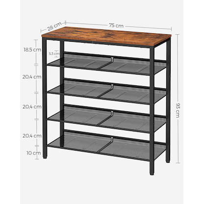 Artikelbild 5 für VASAGLE Schuhregal braun, schwarz 75,0 x 28,0 x 93,0 cm, Artikelnummer 262448