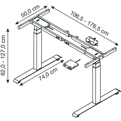 Artikelbild 6 für BaseLite elektrisch höhenverstellbares Schreibtischgestell silber ohne Tischplatte, T-Fuß-Gestell silber 106,5 - 176,5 x 50,0/74,0 cm, Artikelnummer 271108