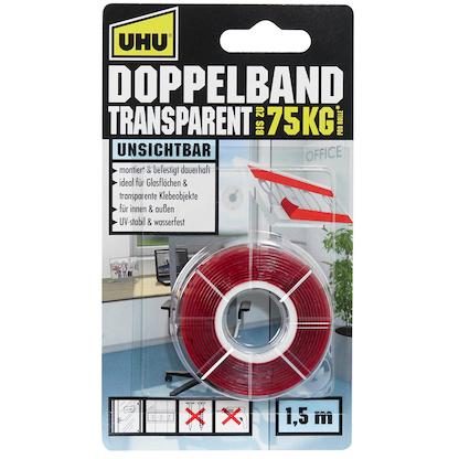 Artikelbild 2 für UHU TRANSPARENT doppelseitiges Klebeband 19,0 mm x 1,5 m, 1 Rolle, Artikelnummer 212675