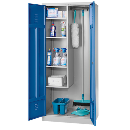 Artikelbild 8 für Gürkan Putzmittelschrank 104528 lichtgrau, enzianblau 80,0 x 50,0 x 180,0 cm, aufgebaut, Artikelnummer 242774
