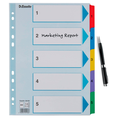 Artikelbild 2 für Esselte Ordnerregister DIN A4 Vollformat 1-5 farbig 5-teilig, 1 Satz, Artikelnummer 352815