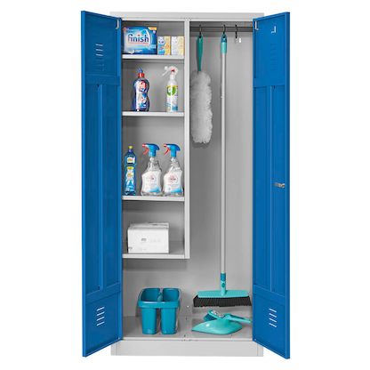 Artikelbild 6 für Gürkan Putzmittelschrank 104528 lichtgrau, enzianblau 80,0 x 50,0 x 180,0 cm, aufgebaut, Artikelnummer 242774