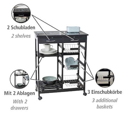 Artikelbild 3 für WENKO Servierwagen Bon Appetit schwarz 67,0 x 35,0 x 86,5 cm, Artikelnummer 531287