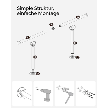 Artikelbild 9 für SONGMICS Wandgarderobe schwarz Metall 84,0 x 7,0 cm, Artikelnummer 438779