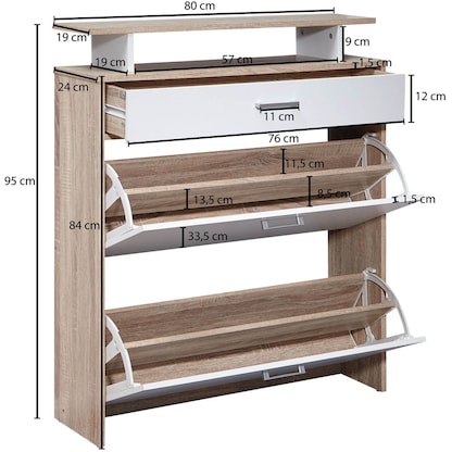 Artikelbild 2 für WOHNLING Schuhschrank, WL1.794 sonoma-eiche 3 Fachböden 80,0 x 24,0 x 95,0 cm, Artikelnummer 906101