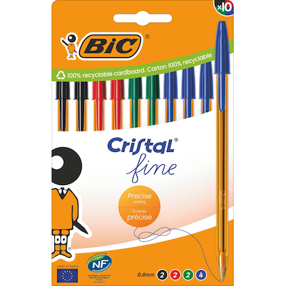 Artikelbild 2 für BIC Kugelschreiber Cristal Original Fine transparent, Schreibfarbe: farbsortiert, 10 St., Artikelnummer 385129