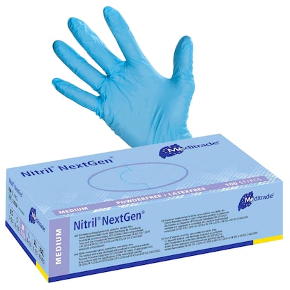 Artikelbild 6 für Meditrade® unisex Einmalhandschuhe Nitril® NextGen® blau Größe M, 100 St., Artikelnummer 242857