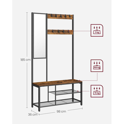 Artikelbild 2 für VASAGLE Garderobenbank mit Haken und Schuhrost HSR050B01V1 braun, schwarz Metall 98,0 cm, Artikelnummer 438293