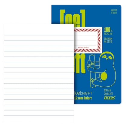 Artikelbild für Ursus Schulheft OE Recycling Lineatur 5 liniert DIN A5 ohne Rand, 20 Blatt, Artikelnummer 405478