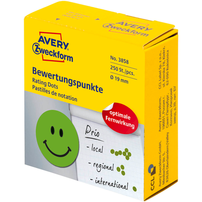 Artikelbild 2 für AVERY Zweckform Bewertungspunkte 3858 Gesicht, grün, 250 Etiketten, Artikelnummer 211617