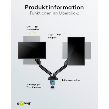 Artikelbild 6 für goobay Monitor-Halterung 58531 schwarz für 2 Monitore, Tischbohrung, Tischklemme, Artikelnummer 557229