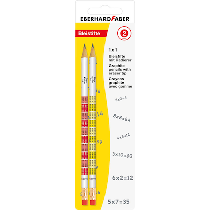 Artikelbild 16 für EBERHARD FABER 1x1 Bleistifte B gelb-weiß, rot-weiß mit Radierer, 2 St., Artikelnummer 709057