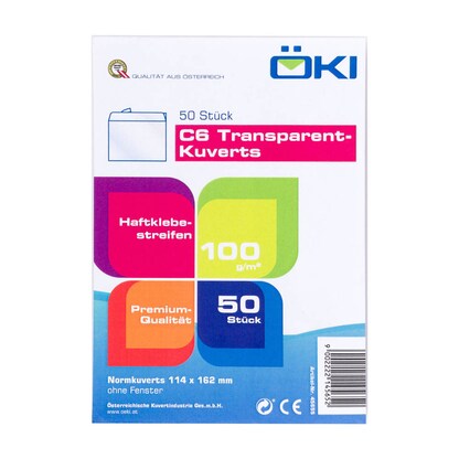 Artikelbild 3 für ÖKI Briefumschläge DIN C6 ohne Fenster transparent haftklebend 50 St., Artikelnummer 972404
