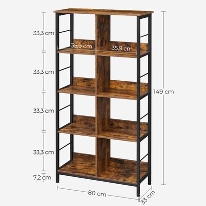 Artikelbild 6 für VASAGLE Bücherregal braun, schwarz 80,0 x 33,0 x 149,0 cm, Artikelnummer 289789