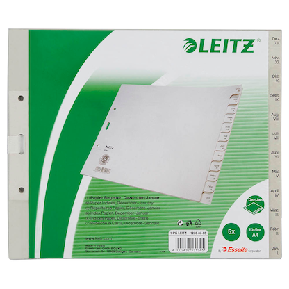 Artikelbild 2 für AKTION: LEITZ Ordnerregister 1230 DIN A4 Halbformat, Überbreite Dez.-Jan. grau 12-teilig, 5 Satz mit Prämie nach Registrierung, Artikelnummer 184705