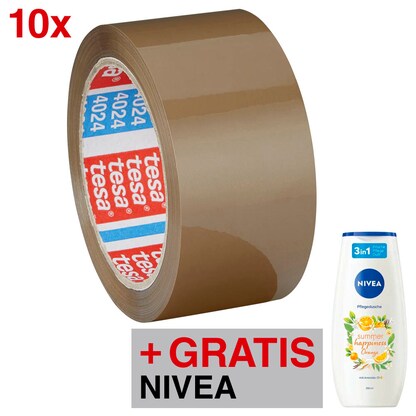 Artikelbild 24 für AKTION: tesa Packband tesapack® 4024 PV4 braun 50,0 mm x 66,0 m 10 Rollen + GRATIS Nivea Pflegedusche 250,0 ml, Artikelnummer 589032