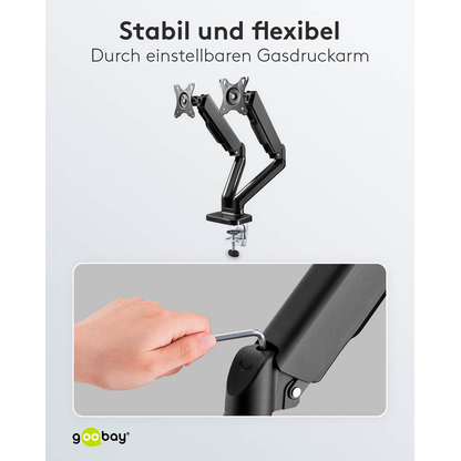 Artikelbild 7 für goobay Monitor-Halterung 58531 schwarz für 2 Monitore, Tischbohrung, Tischklemme, Artikelnummer 557229