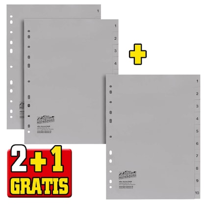 Artikelbild 13 für 2 + 1 GRATIS: office discount Ordnerregister DIN A4 Vollformat 1-10 grau 10-teilig, 2 Satz + GRATIS 1 Satz, Artikelnummer 715318