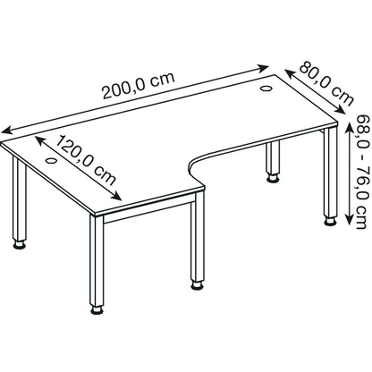 Artikelbild 3 für HAMMERBACHER JS82 höhenverstellbarer Schreibtisch nussbaum L-Form, 5-Fuß-Gestell silber 200,0 x 120,0 cm, Artikelnummer 867036