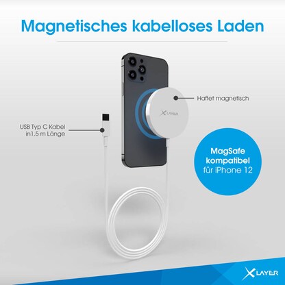 Artikelbild 4 für XLAYER Wireless Charging Pad Magnetic Induktive Ladestation weiß, Kabellänge: 1,5 m, 15 Watt, Artikelnummer 605424