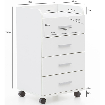 Artikelbild 2 für WOHNLING Rollcontainer weiß 4 Auszüge 40,0 x 33,0 x 70,5 cm, Artikelnummer 540957