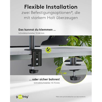 Artikelbild 7 für goobay Laptop-Monitor-Halterung 70815 schwarz für 1 Monitor und 1 Notebook, Tischbohrung, Tischklemme, Artikelnummer 557179