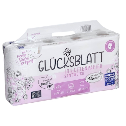 Artikelbild 2 für GLÜCKSBLATT Toilettenpapier samtweich 4-lagig, 8 Rollen, Artikelnummer 671822