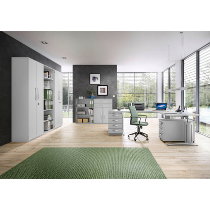 Artikelbild 4 für röhr Techno elektrisch höhenverstellbarer Schreibtisch hellgrau L-Form, C-Fuß-Gestell silber 180,0 x 80,0 cm, Artikelnummer 419395