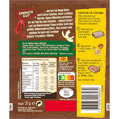 Artikelbild 3 für Maggi® Paprika-Sahne-Hähnchen-Sauce 20x 3 Portionen, Artikelnummer 612683