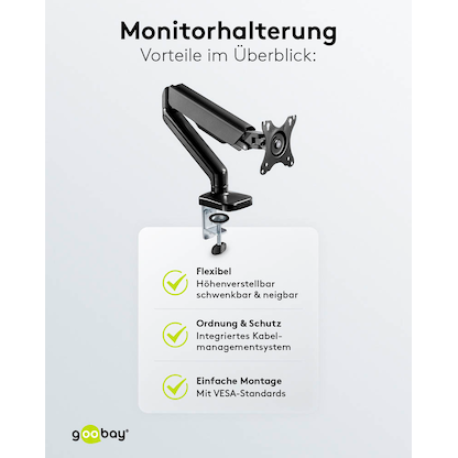 Artikelbild 7 für goobay Monitor-Halterung 58530 schwarz für 1 Monitor, Tischbohrung, Tischklemme, Artikelnummer 557247