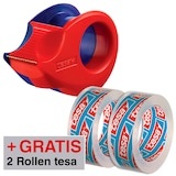 Artikelbild 1 für AKTION: tesa Klebefilmabroller Mini-Abroller rot/blau + GRATIS 2 Rollen tesafilm Kristall-Klar, 10,0 m x 15,0 mm (LxB), Artikelnummer 889071