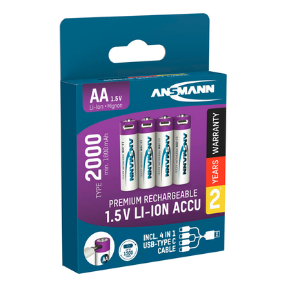 Artikelbild 2 für 4 ANSMANN USB-Akkus mit Ladekabel 2000 Mignon AA 1.800 mAh, Artikelnummer 173926