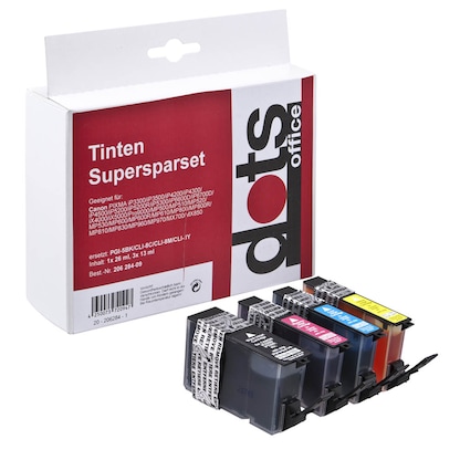 Artikelbild 19 für dots schwarz, cyan, magenta, gelb Druckerpatronen kompatibel zu Canon PGI-5 BK, CLI-8 C/M/Y, 4er-Set, Artikelnummer 206284