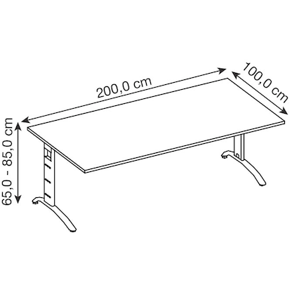 Artikelbild 2 für HAMMERBACHER FS2E höhenverstellbarer Schreibtisch nussbaum rechteckig, C-Fuß-Gestell silber 200,0 x 100,0 cm, Artikelnummer 863605